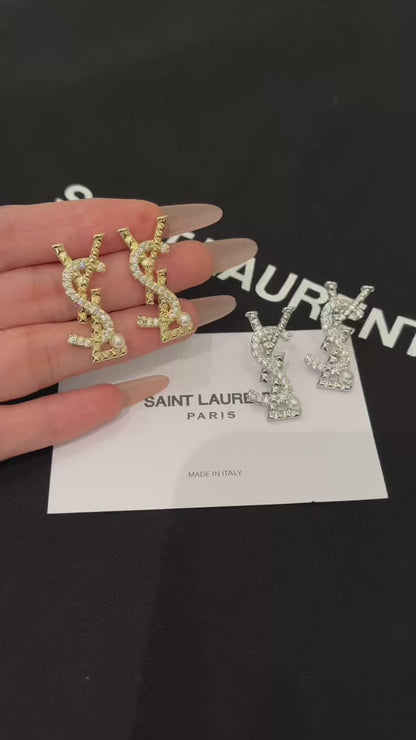Crystal & Pearl Interlocking Letter Stud Earrings – Gold & Silver