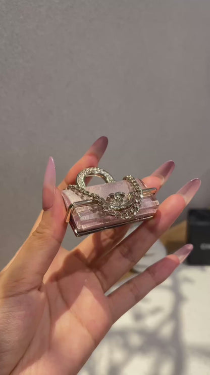 Mini Handbag Brooch | Crystal Clear Acrylic & Silver Chain