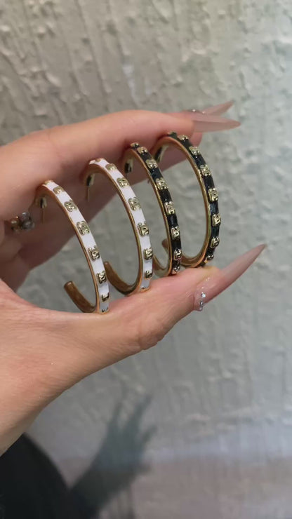 Large C-Hoop Earrings | Enamel & Gold-tone | Statement Hoop